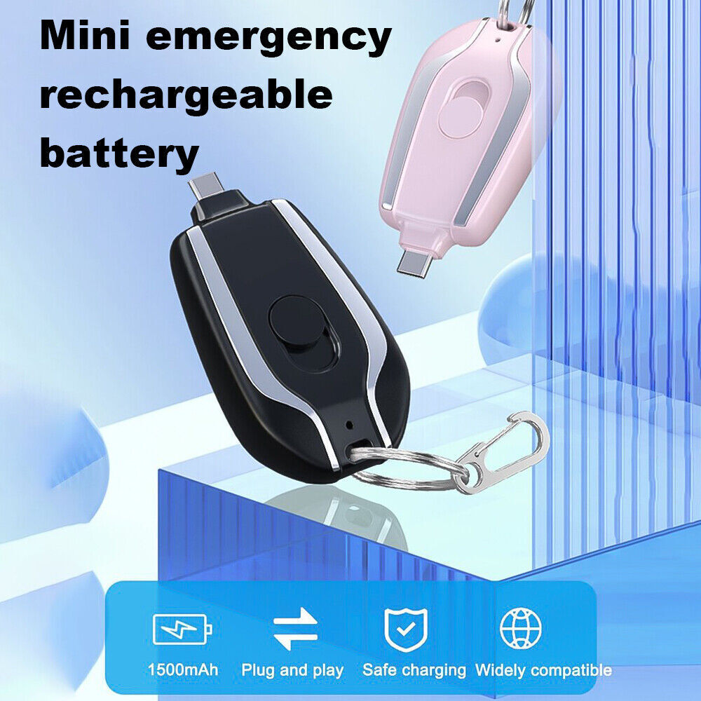 1500mAh Mini Power Keychain Charger With Type-C  Fast Charging Backup Power Bank