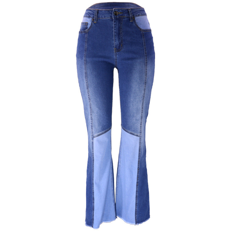 Contrast Color High Waist Wash Fashion Flared Jeans