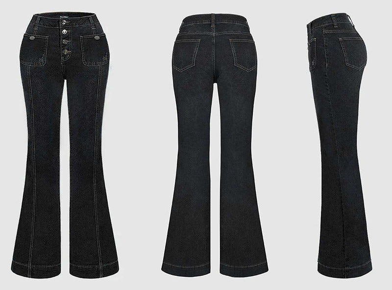 Stitching Washed Denim Stretch Slim Fit Bell-bottom Pants