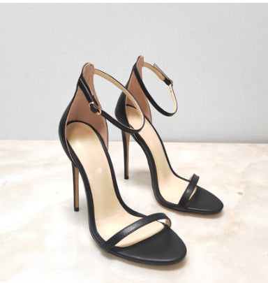 Leather Buckle Stiletto Heel High Heel Sandals