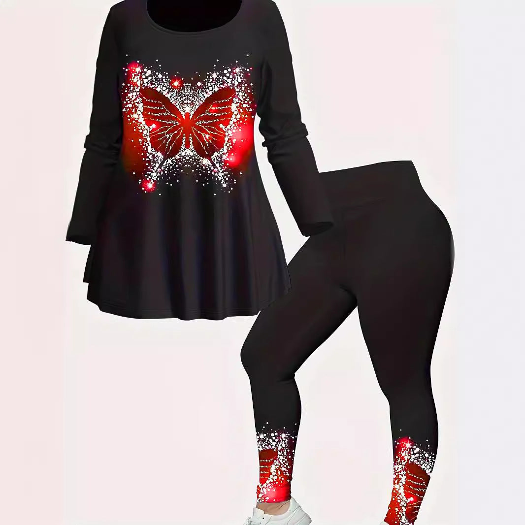 Long Sleeve Top Tights Ladies Two-piece Set