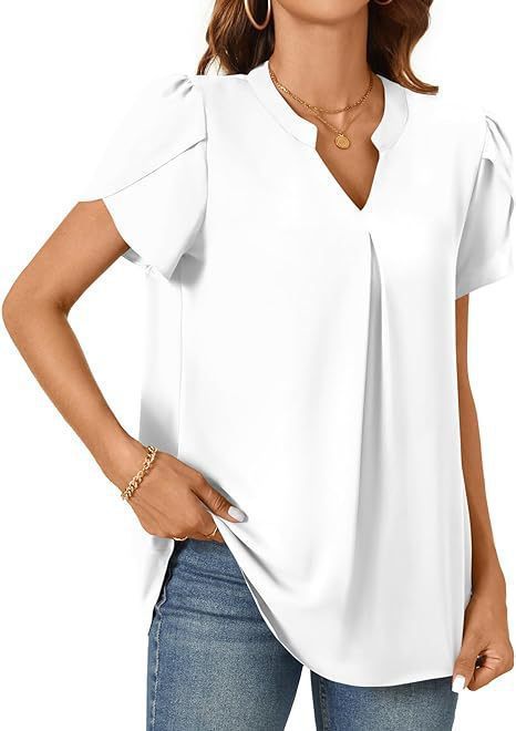 Simple Fashion Loose V-neck Petal Sleeve Short Sleeve Shirt