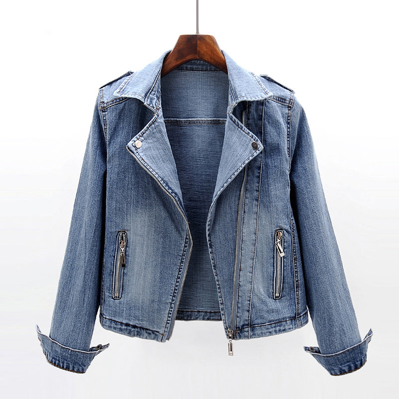 Slim Fit Stretch Suit Collar Denim Coat For Women