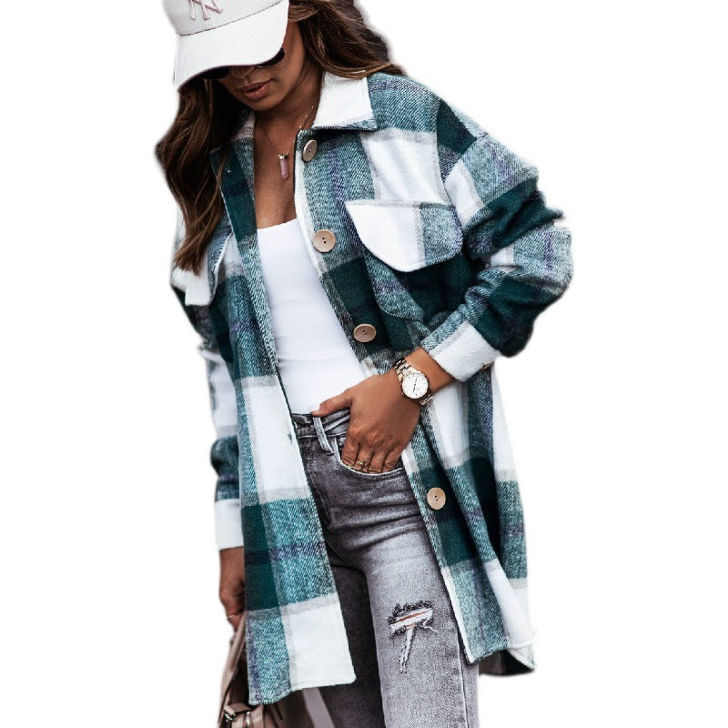 Fashion Ladies Plaid Wool Coat