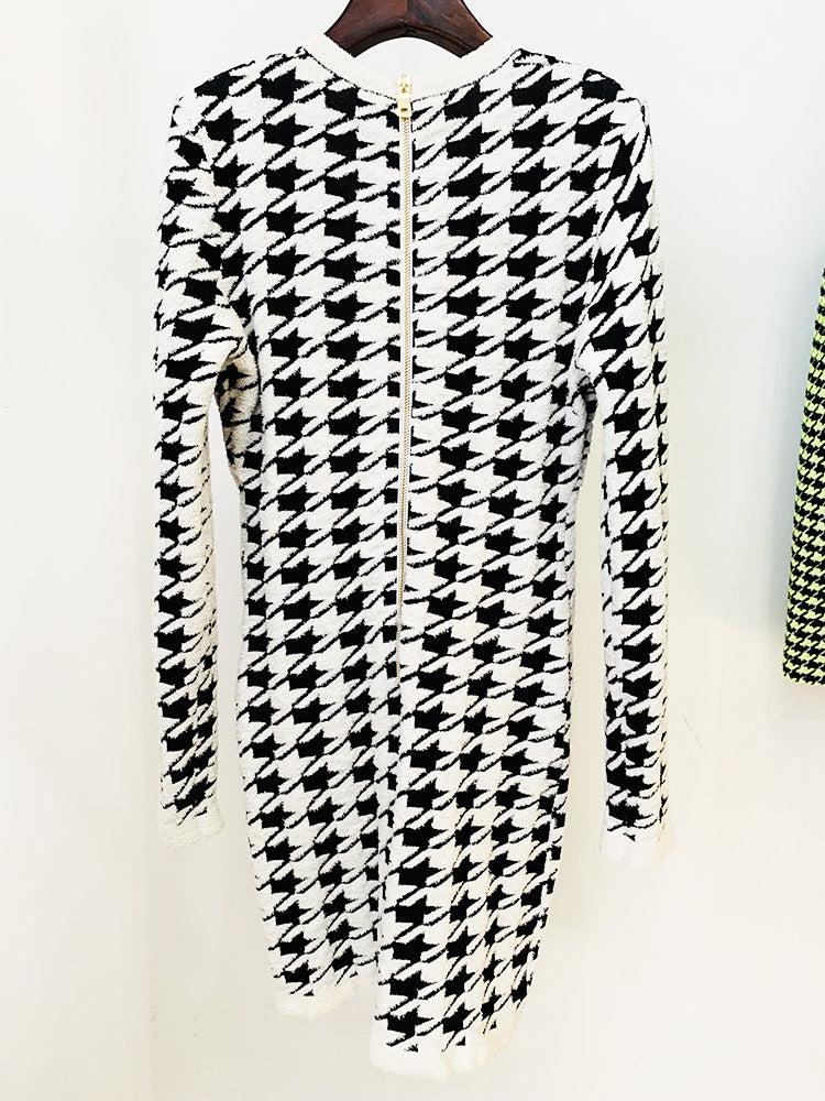 Sleek Checkered Double Breasted Dress