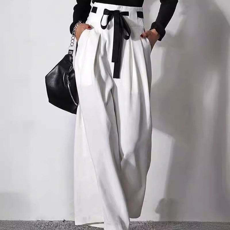 High Waist Loose Drawstring Pleated Trousers