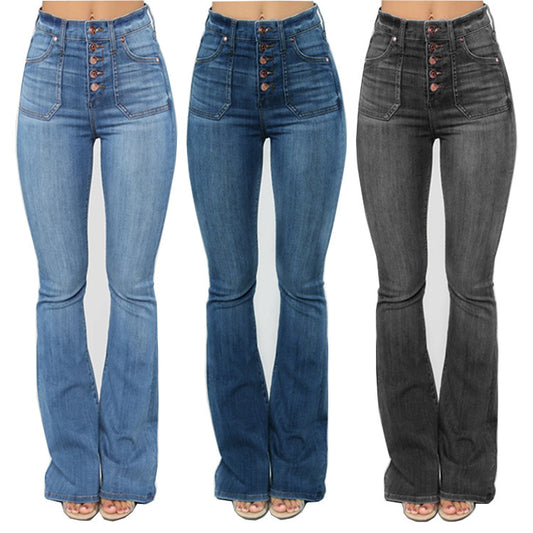 Patch Pockets Buttoned Thin Denim Jeans