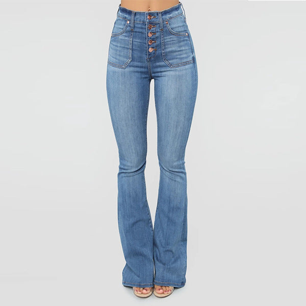 Patch Pockets Buttoned Thin Denim Jeans