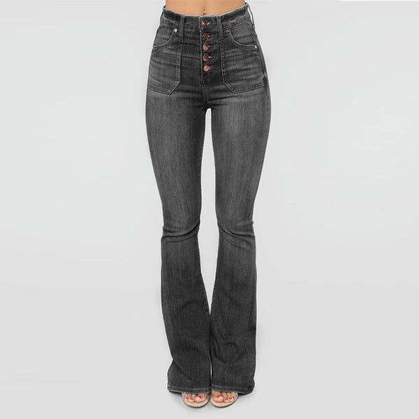 Patch Pockets Buttoned Thin Denim Jeans