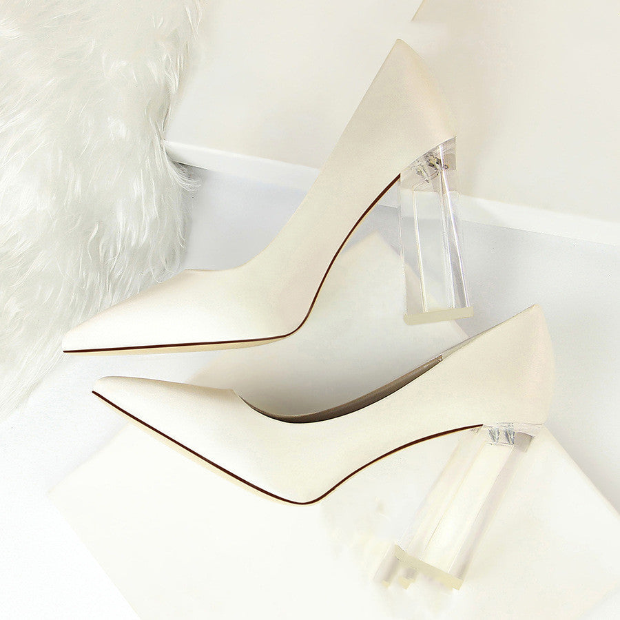 Stiletto Satin Transparent Block High Heels