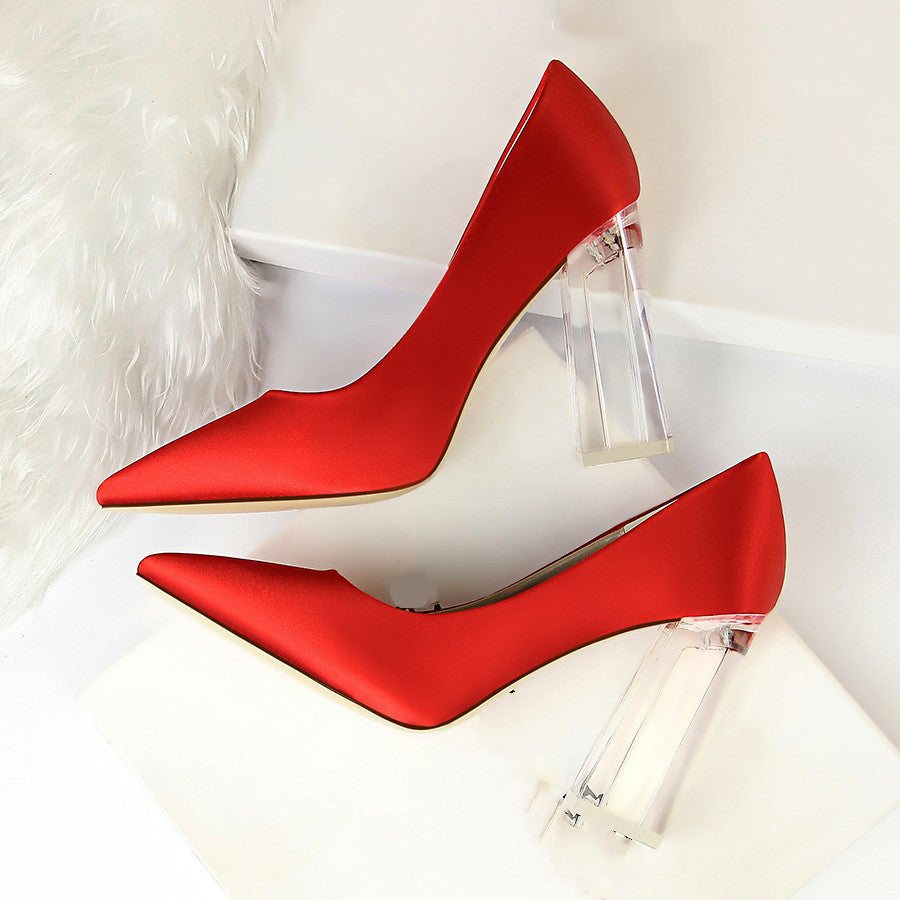 Stiletto Satin Transparent Block High Heels