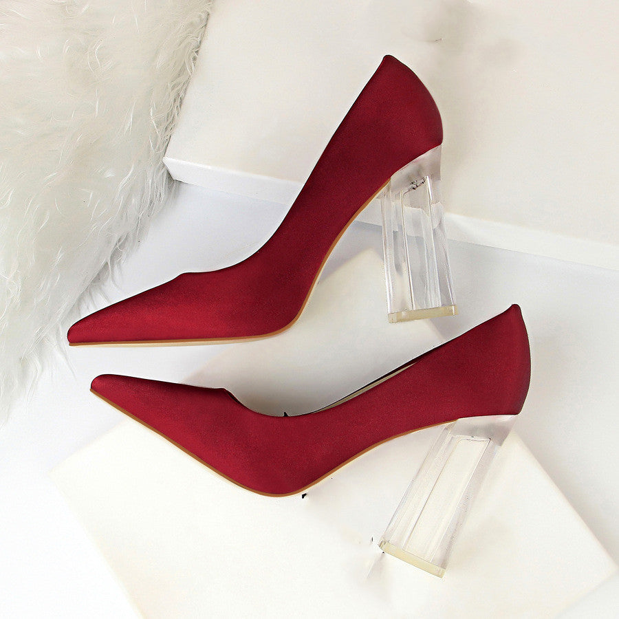 Stiletto Satin Transparent Block High Heels