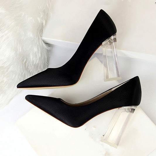 Stiletto Satin Transparent Block High Heels