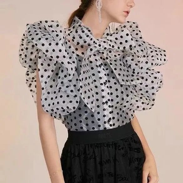 Doll Sleeve Ruffled See Through Blouse