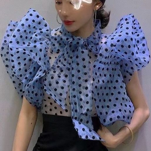 Doll Sleeve Ruffled See Through Blouse