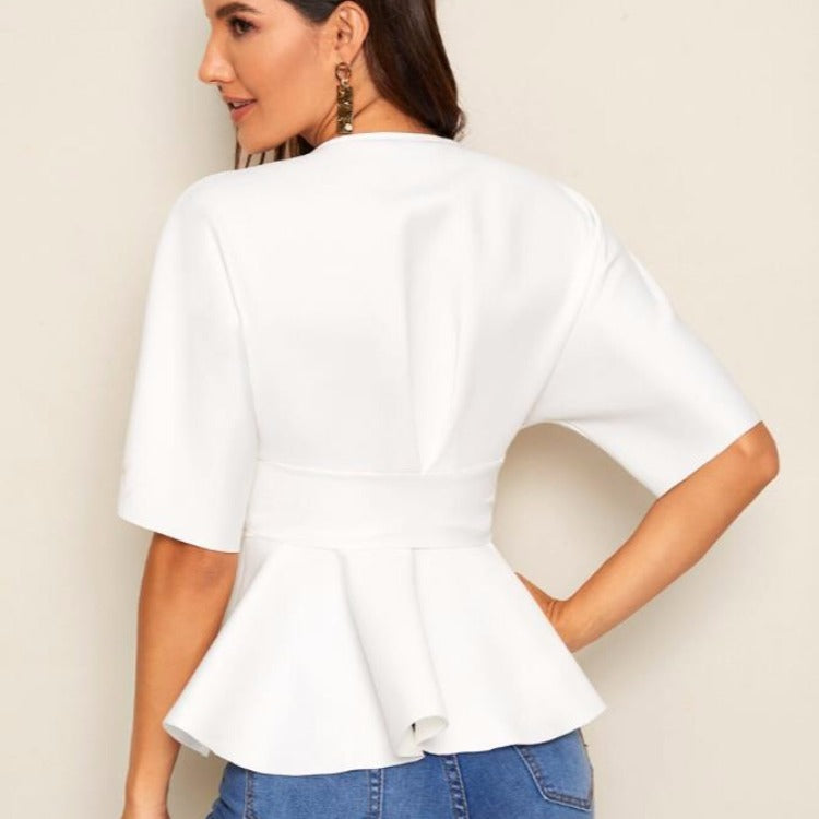 Deep V - Neck Bow Blouse