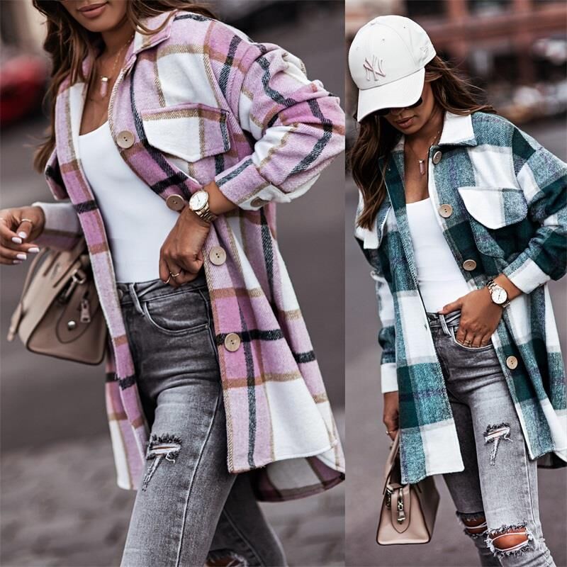 Fashion Ladies Plaid Wool Coat