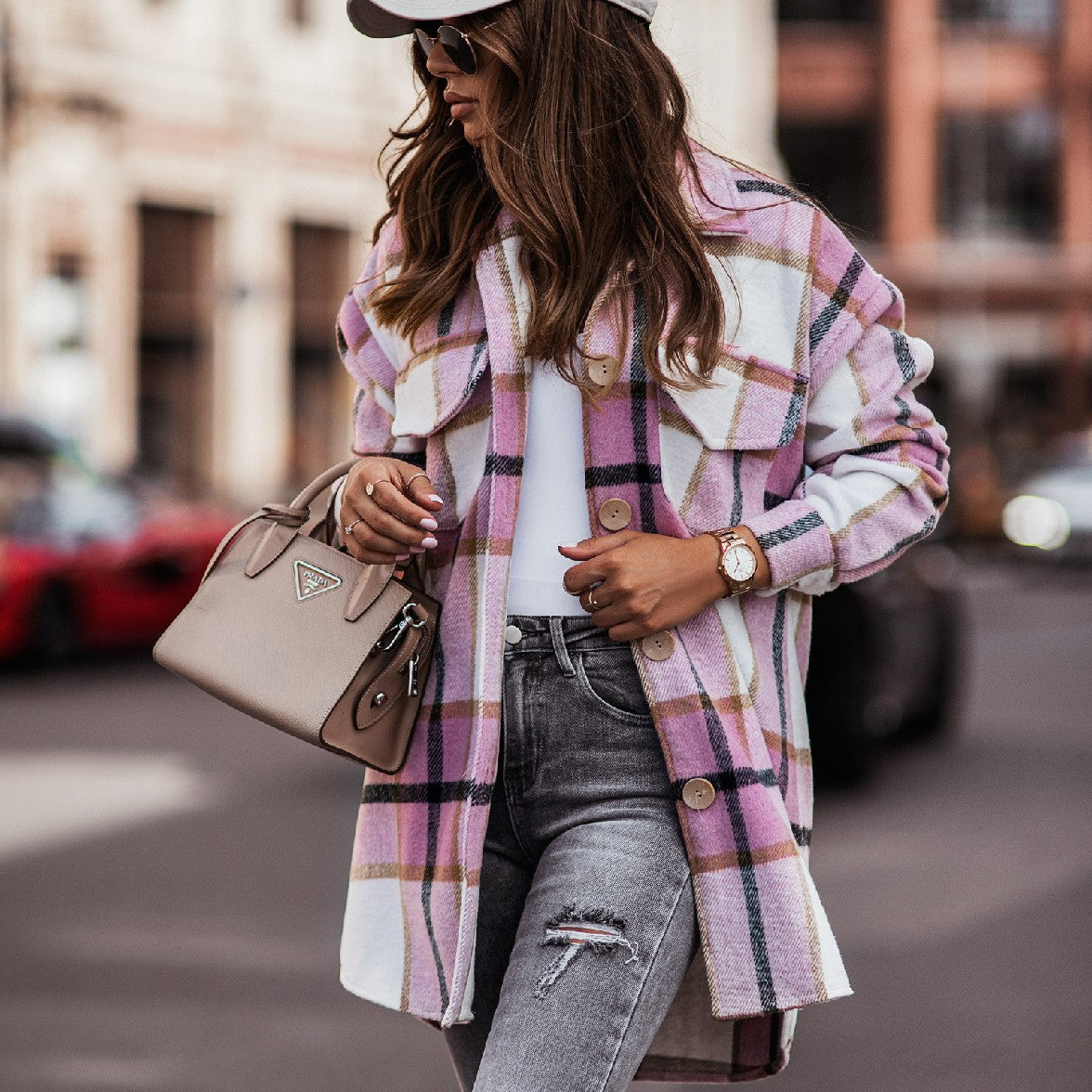 Fashion Ladies Plaid Wool Coat