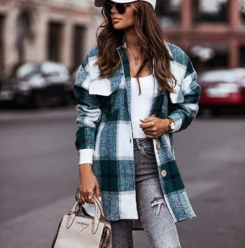 Fashion Ladies Plaid Wool Coat