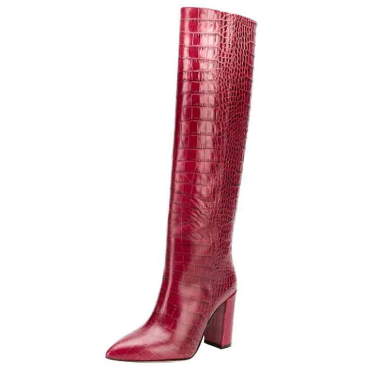 Fashion Leather Croc Print Boots