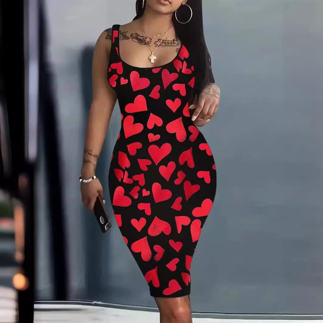 Plus Size Letter Print Fashion Sleeveless Dress Women