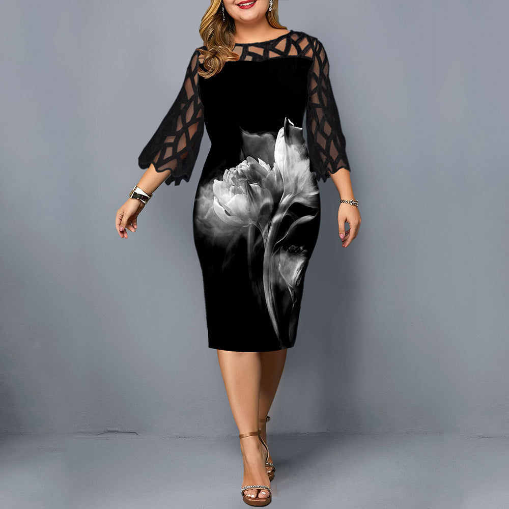 Plus Size Sheer Sleeve Dress