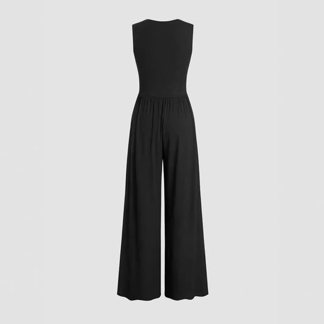 Women's Pleated Stretch Wide Leg Jumpsuit