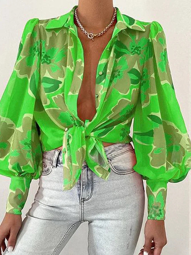 Women's Summer Printed Lantern Sleeve Fashion Shirt