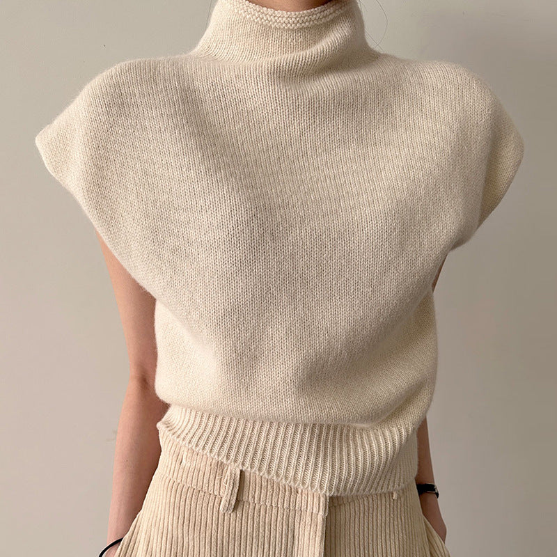 High Collar Loose Sleeveless Knitwear Top