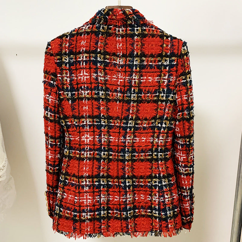 Tweed Plaid Woolen Fringed Jacket