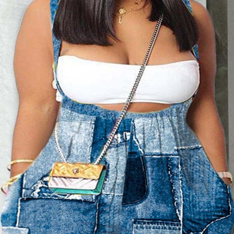 Plus Size Printed Loose-fitting Overalls