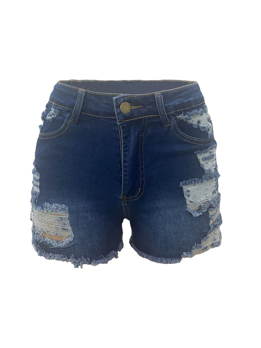 High Elastic Ripped Jeans Denim Shorts