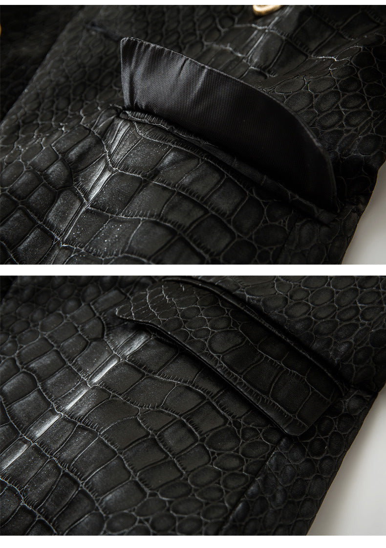 Black Crocodile Leather Jacket