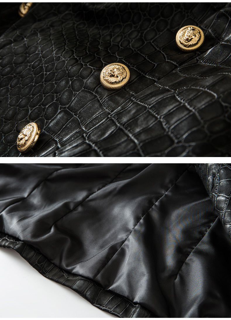 Black Crocodile Leather Jacket