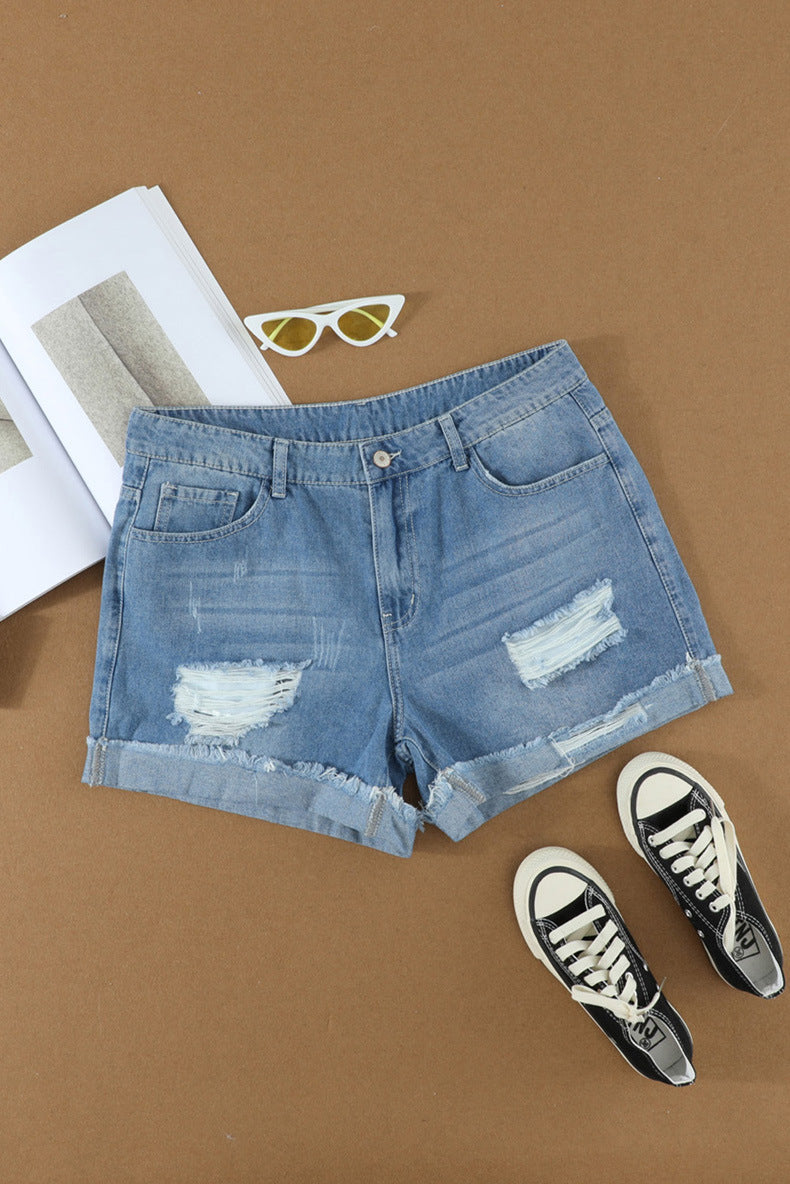 Washed And Frayed Casual Jean Shorts