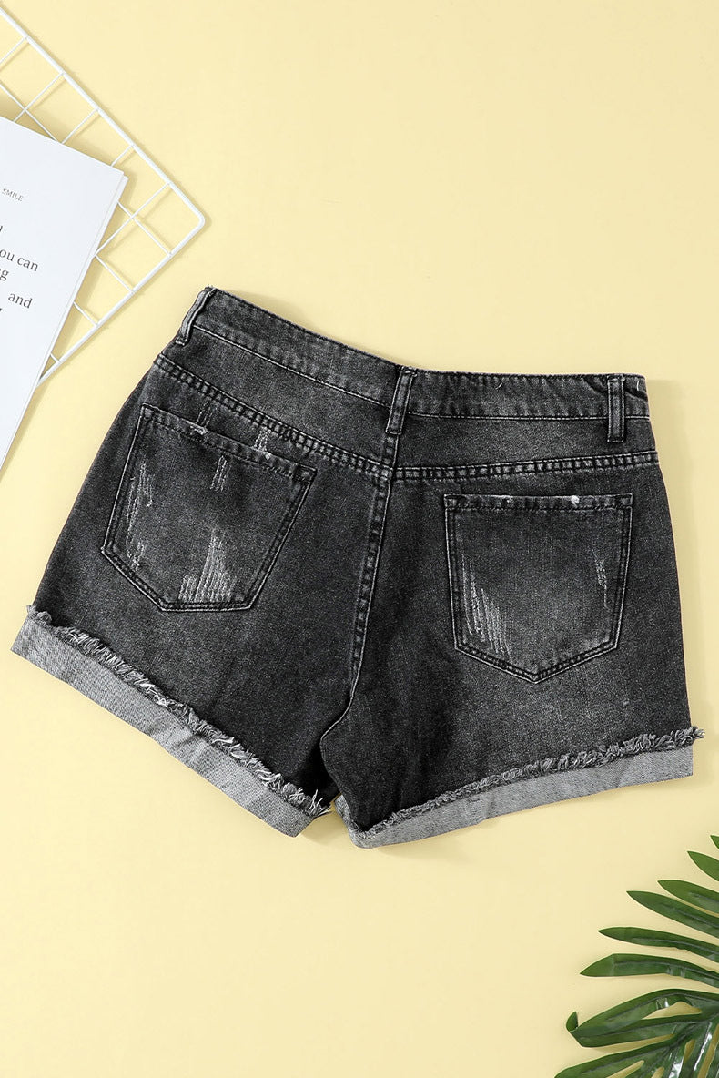 Washed And Frayed Casual Jean Shorts