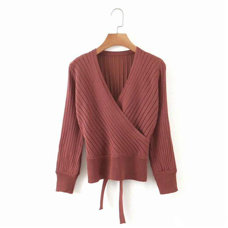 V-Neck Knitted Wrap Sweater