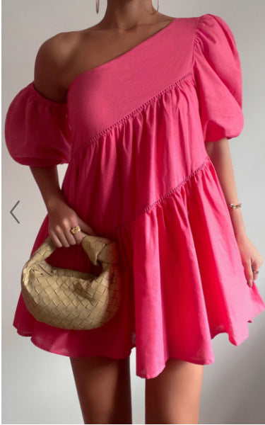 Casual Loose Off-the-shoulder Puff Sleeve Dress