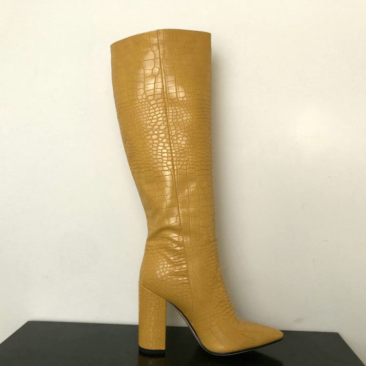 Fashion Leather Croc Print Boots