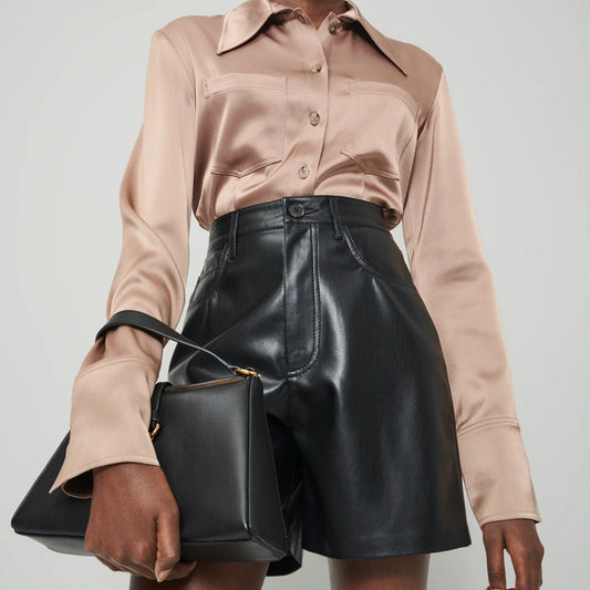 Casual Niche Leisure Commute Leather High Waist Shorts