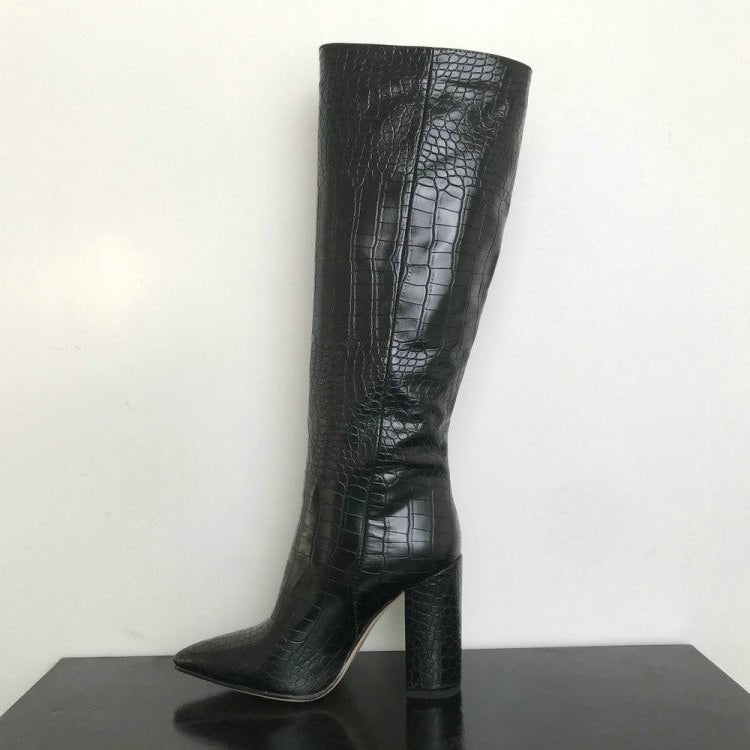 Fashion Leather Croc Print Boots