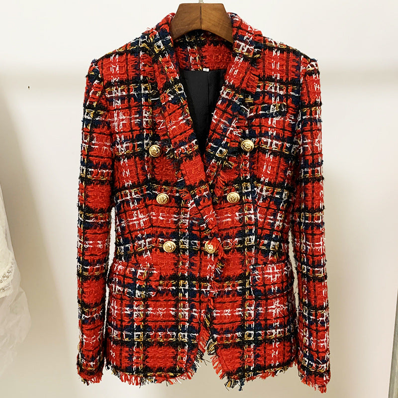 Tweed Plaid Woolen Fringed Jacket