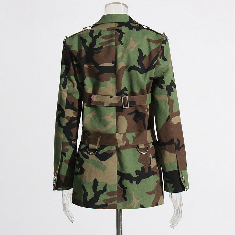 Women's Printed Lace-up Camouflage Jacket