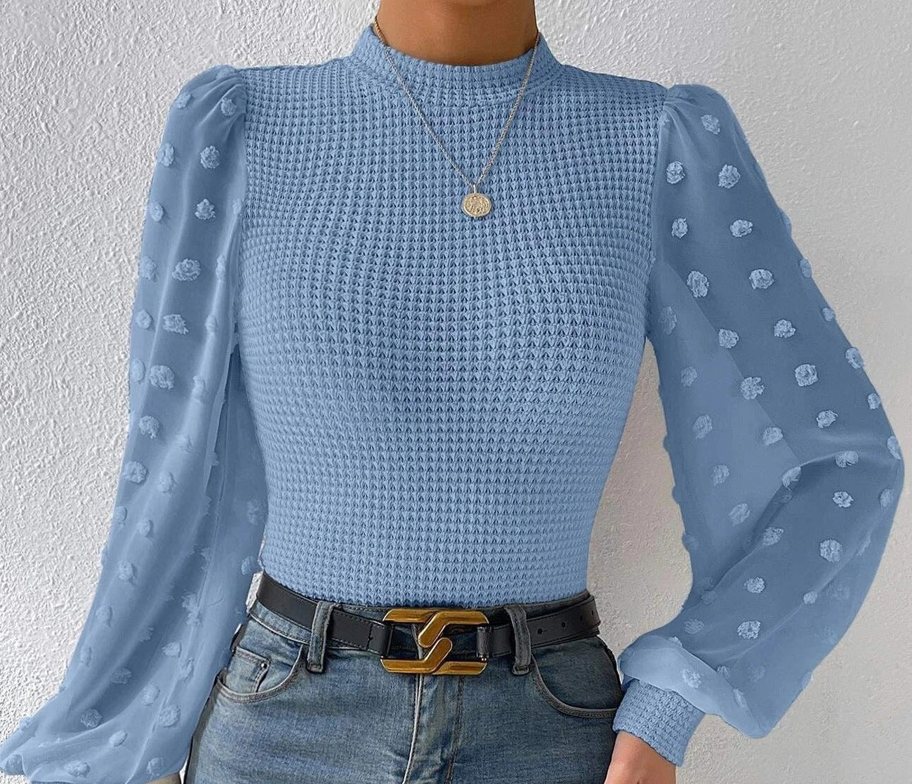 Knitwear Round Neck Stitching Long Sleeve Shirt