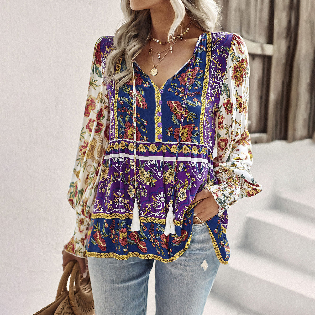 Bohemian Casual Style Rayon Long-sleeved Shirt