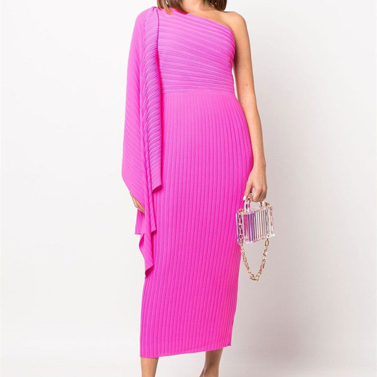 Pleated One Sleeve Dress