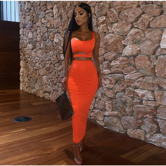 Two Piece Bandage Waist Body Dress Set