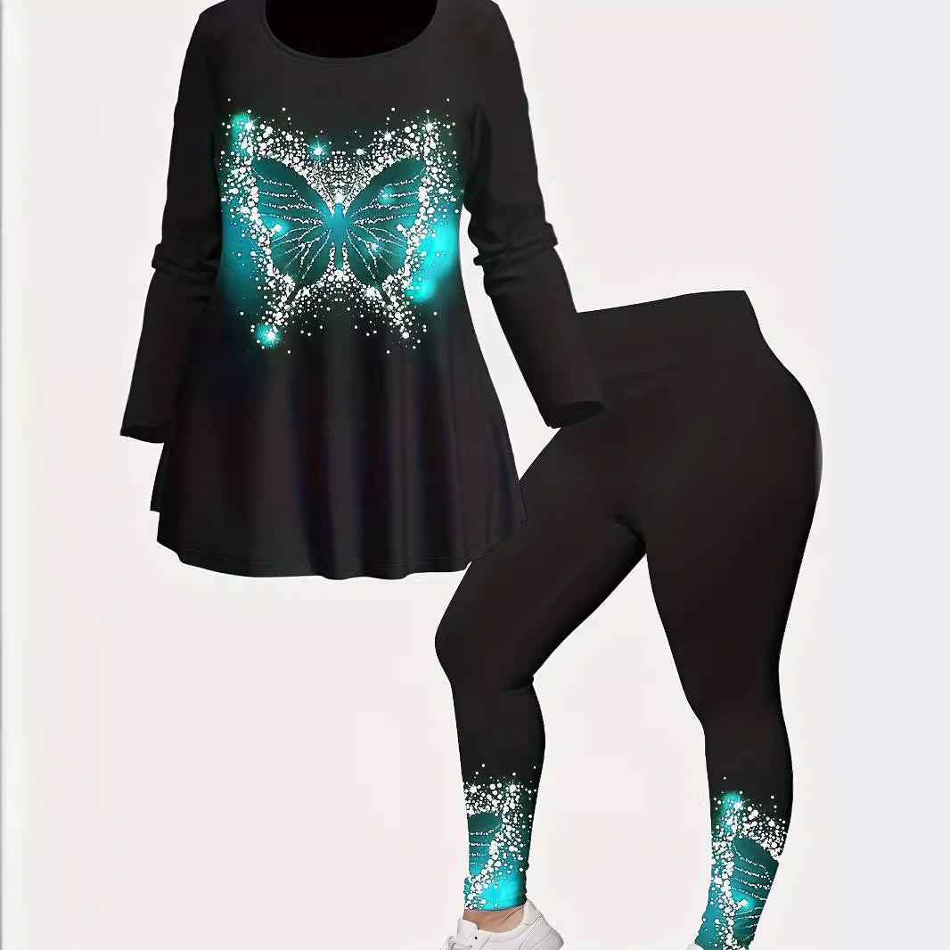 Long Sleeve Top Tights Ladies Two-piece Set