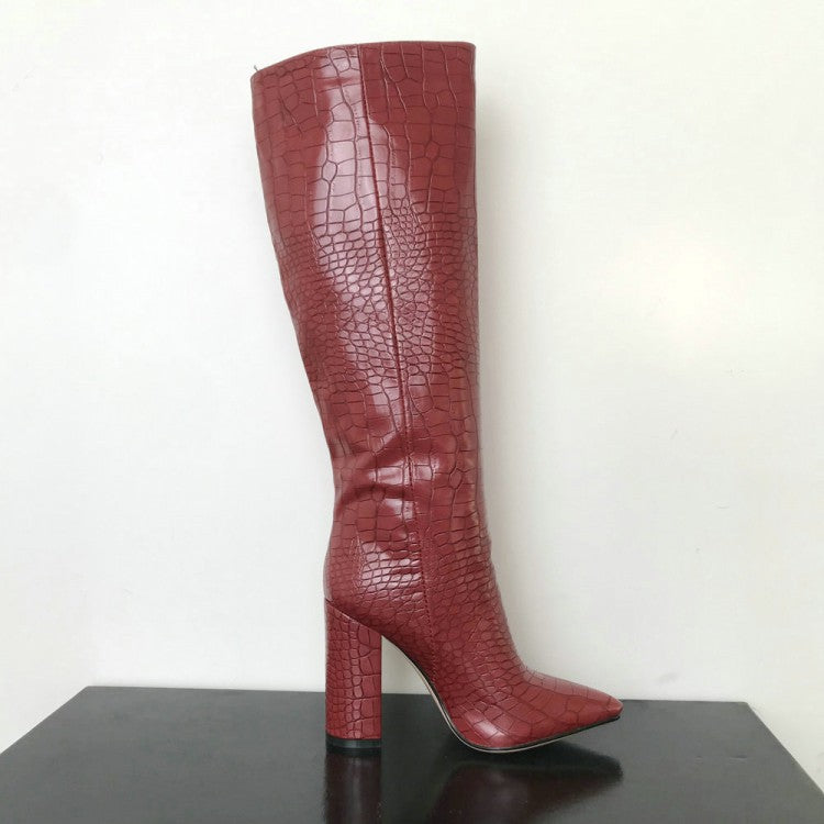 Fashion Leather Croc Print Boots