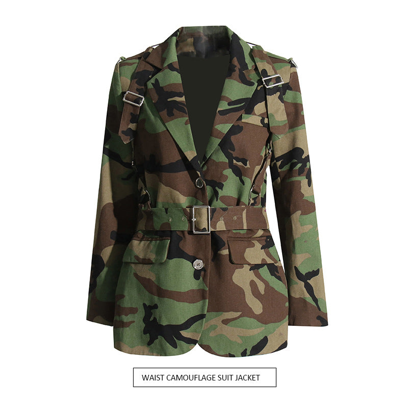 Women's Printed Lace-up Camouflage Jacket